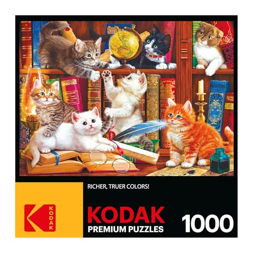 RoseArt Kodak Premium Library Mischief 1000 Piece Jigsaw Puzzle for Adults | Fully Interlocking Pieces, Bonus Poster Included, Made in USA, Birthday Gift - style: Library Mischief