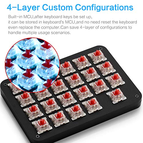 Koolertron One Handed Macro Mechanical Keyboard, Blue LED Backlit Portable Mini One-Handed Mechanical Gaming Keypad 23 Fully Programmable Keys Red Switches (Blue Backlit/Red switches) - style: 23 Keys/Blue Backlit/Red switches