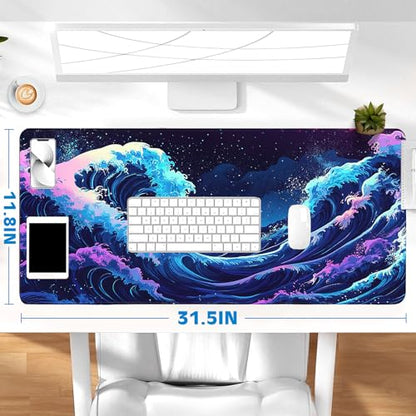 Gaming Mouse Pad, Desk Mat for Keyboard and Mouse, Large Mouse Pad for Desk, Computer Mousepad - color: Japanese Waves 2