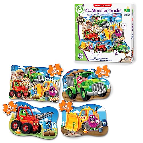 Learning Journey International LLC My First 4-in-A-Box Puzzle – Monster Truck – Educational Toddler Toys & Gifts for Boys & Girls Ages 2 and Up, Multi - style: Monster Trucks
