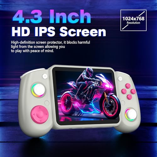 RG43H Pro Retro Handheld Game Console, 4.3 Inch Retro Gaming Console with 4000mAh Battery, RK3562 Opensource Hand Held Games Console, EmuELEC&RGBOX Dual Systems Video Console, HDMI TV Output, Gray - color: Gray