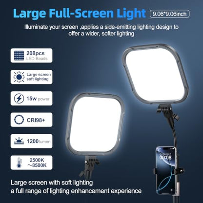 EMART Desktop Gooseneck Video Conference Lighting, Dimmable 2500-8500k | Large-Surface LED Panel Lamp for Desk with Phone Holder ,USB Flicker-Free for Podcast & Streaming ,Zoom Ring Light - size: 43.3inch