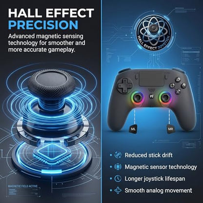 SYRIXAS Wireless Controller Compatible with PS5, Hall Effect Joysticks, RGB Light Bar, Dual Vibration, Motion Sensor, Turbo Function, Bluetooth Gamepad for PS5, PC iOS Android with Audio Jack and Remap Buttons