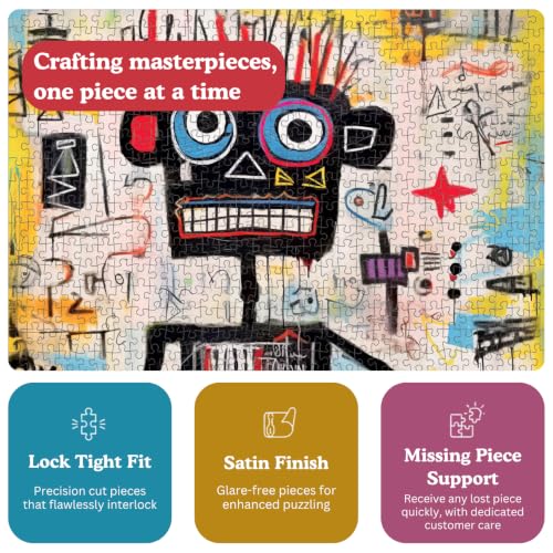 Cross & Glory | 1000 Piece Jigsaw Puzzles for Adults | Neon Robot Rhapsody | Abstract Neo-Expressionism Art | Luminous Yellow Highlights | 2mm Thick Pieces | Satin Finish | Ages 14+ - color: Neon Robot Rhapsody