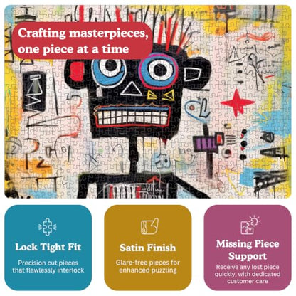Cross & Glory | 1000 Piece Jigsaw Puzzles for Adults | Neon Robot Rhapsody | Abstract Neo-Expressionism Art | Luminous Yellow Highlights | 2mm Thick Pieces | Satin Finish | Ages 14+ - color: Neon Robot Rhapsody