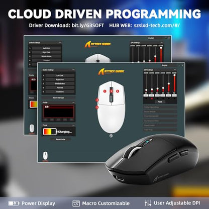 MAMBASNAKE ATTACK SHARK G3PRO Wireless Gaming Mouse,Tri-Mode,Bluetooth/2.4G/USB,59g Ultra Lightweight,25K DPI,100M Clicks Switches,RGB Magnetic Charging Dock,PAW3311 Sensor,BK52820 Chip-Black - color: Black