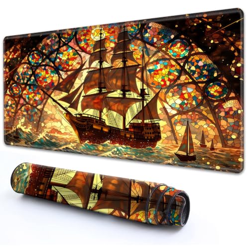 for TCG MTG Commander Playmat 24 x 14 Inch Trading Card Game Mat | Thick Non Slip Rubber Playmat With HD Fade Resistant Printing for All Card Games, Colorful Pirate Sailing Ship - color: Colorful Pirate Sailing Ship, size: 24" x 14"