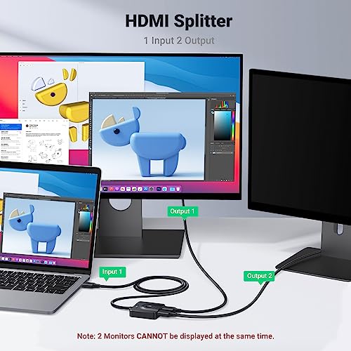 UGREEN HDMI Switch 2 in 1 Out, 4K@60Hz, with HDMI Cable, Bi-Directional | HDR, 3D, HDCP 2.2, Dolby Atmos, Dolby Vision, Compatible with PS5, Xbox, Switch/Switch 2, Roku, TV