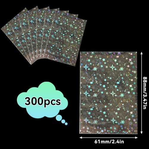 HFATMOS 300 Pcs Photocard Sleeves Laser Flashing Holographic Card Protector | Dustproof Card Sleeves for Mini Photos Credit Name Trading Cards Album Photo Cards, Four-Pointed Stars Pattern - color: Four-pointed Stars Pattern