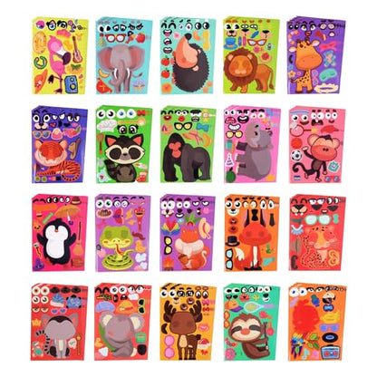 sinceroduct 100 Sheets Make a Face Stickers for Kids, Make Your Own Sticker,20 Styles Waterproof Kids Animal Stickers for Christmas, Valentine's Day Decoration, Gift, Reward, Travel Activities - style: Animal Style-1