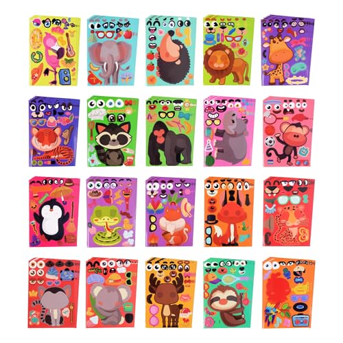 sinceroduct 100 Sheets Make a Face Stickers for Kids, Make Your Own Sticker,20 Styles Waterproof Kids Animal Stickers for Christmas, Valentine's Day Decoration, Gift, Reward, Travel Activities - style: Animal Style-1