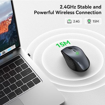 TECKNET 2.4G Wireless Mouse, 4800 DPI Ergonomic Computer Mouse, USB, Grey | Mouse for Laptop with USB Receiver, 6 Adjustable DPI, Quiet Click, 30-Month Battery, 6 Button, Portable for PC Chromebook Mac - color: Grey