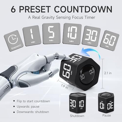 Productivity Timer 1, 5, 10, 30, 60 Minutes Preset, Desk Cube Timer with Gravity Sensor/Mute/Vibration for ADHD, Work, Study, Kitchen, Back to School (Black) - color: Black