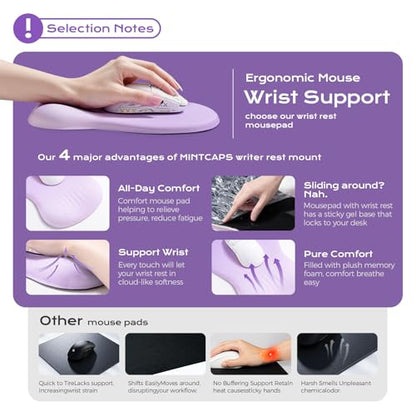 Ergonomic Mouse Pad with Wrist Rest - Mousepad Wrist Support, Memory Foam with Massage Design Wrist Rest for Mouse - color: light purple mousepad wrist rest