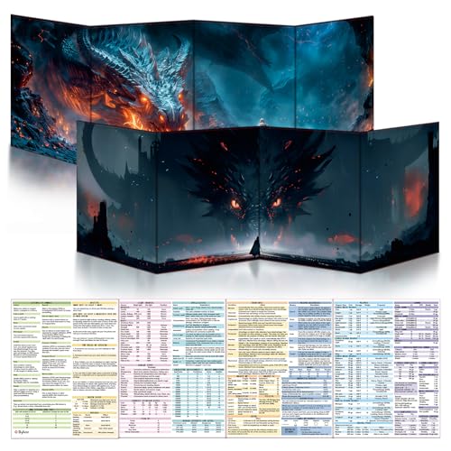 Byhoo 2 PCS DM Screen for D&D 5E with 2 Immersive Themes，Waterproof Reusable Surface, Tri-Fold Portable Design Folds to A4 Size DND Accessories Compatible with Players Handbook - style: Planar Realms - 2PCS: Umbra sanctum&Oneiric rift