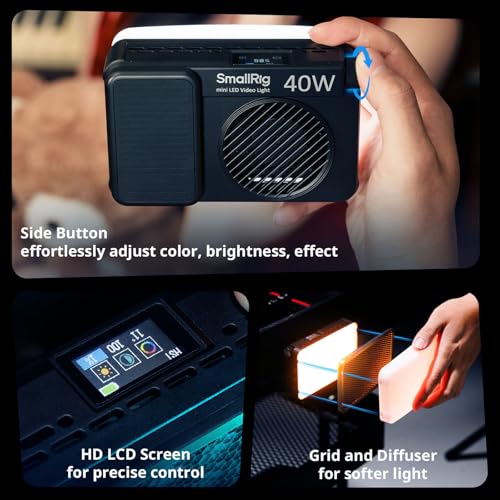 SmallRig RM 40C Mini LED RGB Video Light, 4800mAh Battery, LCD Display, Portable Camera Light for Tiktok Youtube Content Creators Photographer Gifts, 2500K-10000K CRI 96 TLCI 99, Magnetic Mount - 5359 - color: 40C RGB