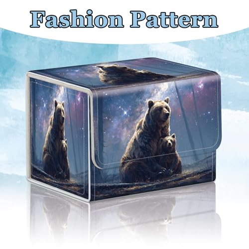 Commander Deck Box for Trading Cards - Fits 100+ Double Sleeved Cards, PU Leather MTG TCG Storage Case with Strong Magnetic Closure, Brown Bears - color: Brown Bears