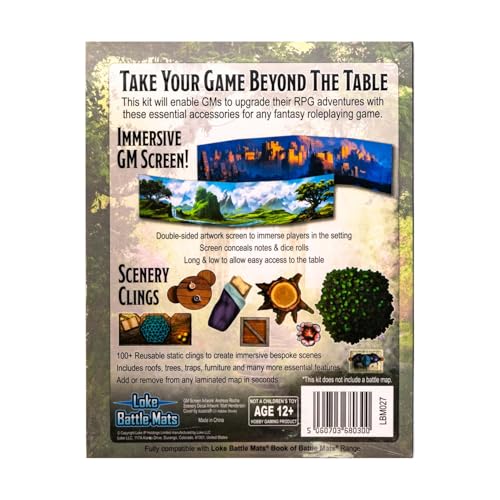 Loke Adventure Upgrade Kit - Immersive GM Screen and Reusable Scenery Clings for Custom RPG Maps