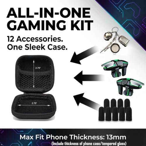 Mikirini 13 in 1 PUBG Mobile Phone Controller Combo, L2R2 4 Gaming Triggers | For Call of Duty/Free Fire/Fortnitee, compatible with iPhones & Android Cell Phones, 6 fingers operation, max thickness 13mm - color: Metal