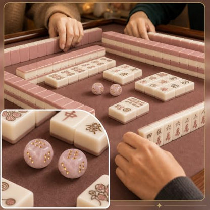 2PCS Natural Gemstone Dice, 16mm Crystal D6 Mahjong Dice Set Stone Dice for Games, Accessories, Tabletop Board Games, Casino Games, Craps, DIY Crafts, Spiritual Decor and Home Decor（Rose Quartz）