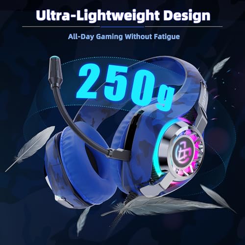 Tatybo Gaming Headset for PS5 PS4 Switch Xbox PC, Surround Sound Gaming Headphones with Noise Canceling Mic - color: Blue Camo