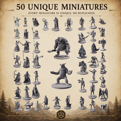 Path Gaming 50 Unique Miniatures Fantasy Tabletop RPG Figures for Dungeons and Dragons, Pathfinder Roleplaying Games, Bulk Unpainted, Great for D&D