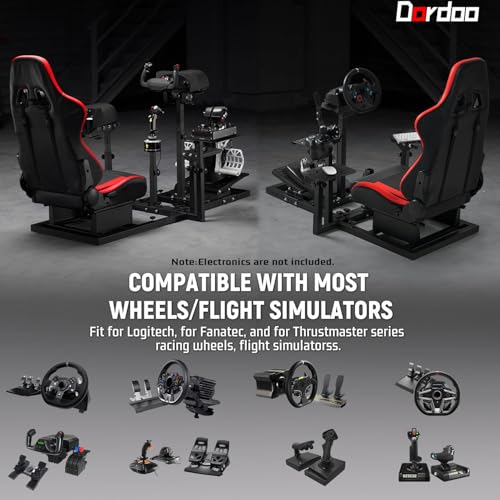 Dardoo Flight Racing Simulator Cockpit with Ergonomic Seat Fit for Logitech G29 G923, for Thrustmaster T150 Hotas Warthog,Adjustable Steering Wheel Stand,Excluding Wheel,Pedal,Handbrake & Joystick