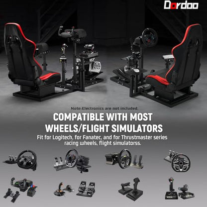 Dardoo Flight Racing Simulator Cockpit with Ergonomic Seat Fit for Logitech G29 G923, for Thrustmaster T150 Hotas Warthog,Adjustable Steering Wheel Stand,Excluding Wheel,Pedal,Handbrake & Joystick
