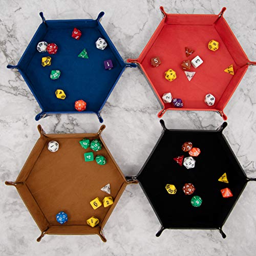 SIQUK 4 Pieces Dice Tray Hexagon Dice Rolling Holder Folding PU Leather Dice Trays for Dice Games Like RPG, DND and Other Table Games (Royal Blue, Orange, Camel and Black) - color: Royalblue, Orange, Camel and Black