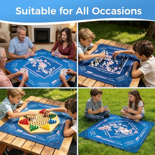 American Mahjong Mat for Table 32.6"x32.6" No Creases Rollup Shipped | with Velvet Bag Non Slip Mahjong Table Mat Noise Reduction Mahjong Mats with Print Rules for Playing (Navy Blue) - color: Navy Blue