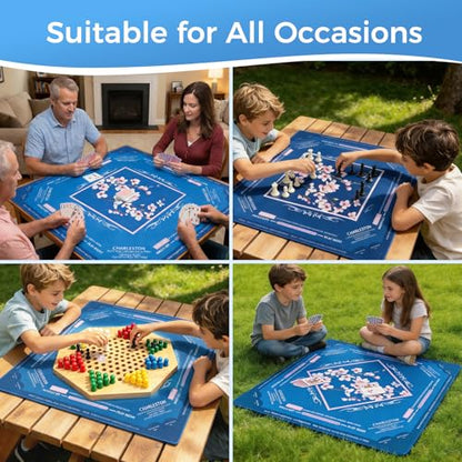 American Mahjong Mat for Table 32.6"x32.6" No Creases Rollup Shipped | with Velvet Bag Non Slip Mahjong Table Mat Noise Reduction Mahjong Mats with Print Rules for Playing (Navy Blue) - color: Navy Blue