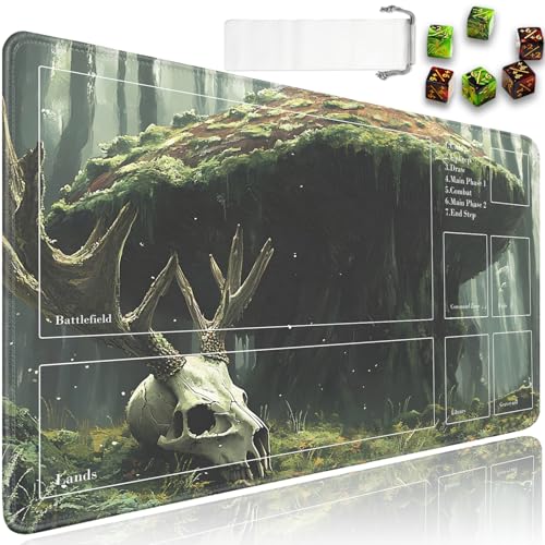 for MTG Playmat with Zones, for TCG Playmat and Board Game Mat with Storage Bag and 6 Dice, 24x14in Non-Slip for MTG Mat, Old Forest Mushrooms Pattern Magic Trading Card Mat Mousepad - color: Jv-playmat-p7-2k-d107