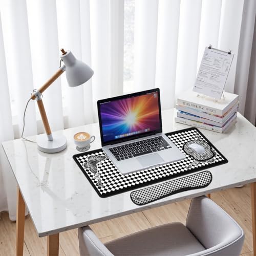 Gothic Butterfly Desk Mat Set Harlequin Black White Large Mouse Pad with Wrist 4in1 Desk Mat for Desktop Ergonomic Keyboard Wrist Support Anti-Slip Computer Ergonomic Mouse Pad Home Office Gaming - color: Gothic Butterfly