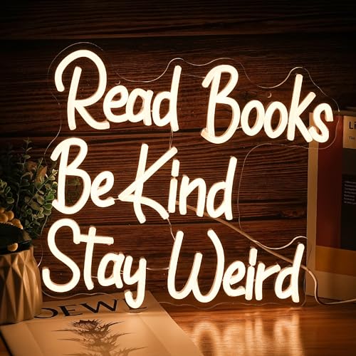 Read Books Be Kind Stay Weird Neon Sign Letter LED Neon Lights Dimmable USB Powered 14.17’’X13’’Cool Wall Decorative Light Bedroom Bar Birthday Party Decoration （Warm White） - color: Warm White2
