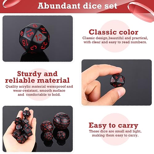 Civaner 15 Pcs Complete Polyhedral Dice Set D3-D100 Spherical RPG Dice Set in Opaque Black, 100 Sides for Role Playing Table Games Party Supplies(Black and Red) - color: Black and Red