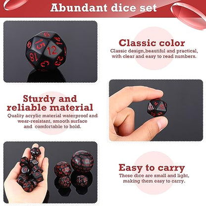Civaner 15 Pcs Complete Polyhedral Dice Set D3-D100 Spherical RPG Dice Set in Opaque Black, 100 Sides for Role Playing Table Games Party Supplies(Black and Red) - color: Black and Red