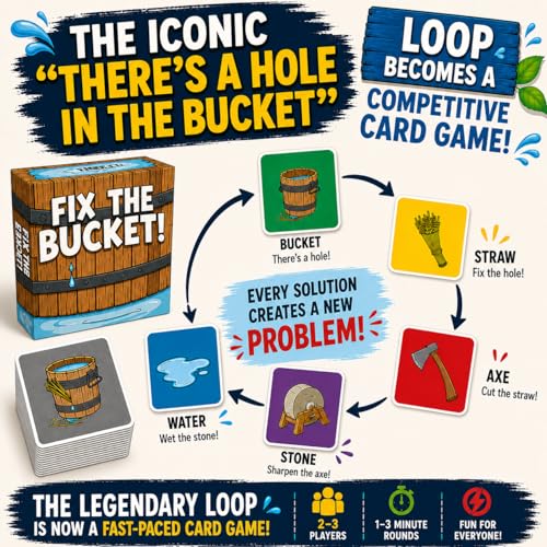 Fix the Bucket! The There's a Hole in the Bucket Fast Travel Card Game | Ages 7+, 2–3 Players, 3-5 Minute Gameplay, Easy to Learn, Great for Road Trips, Waiting Rooms & Family Game Night