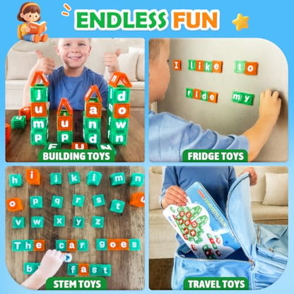 Magnetic Tiles Learn Letters Magnetic Building Blocks for Kids Ages 3-12 | Double-Sided Uppercase & Lowercase Magnetic Letter Preschool Learning Toys, Educational STEM Toys & Back to School Supplies - size: Magnetic Letters Set