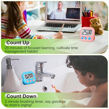 Digital Timer for Kids Teacher Supplies Classroom Timer for Study Learning Management Kitchen Work Exercise-4Pack Pink Blue Green Purple - color: Pink Blue Green Purple