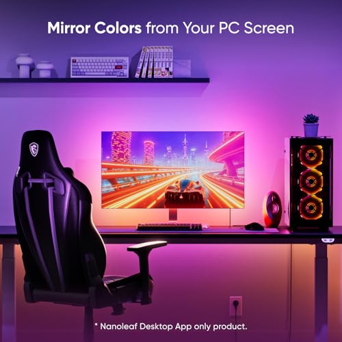 Nanoleaf PC Screen Mirror Lightstrip, 2.5M RGB IC Zigzag Backlights for 27-32 inch Monitor with Music Sync, Smart USB-C Trimmable Strip, 75 LEDs, Desktop App Control