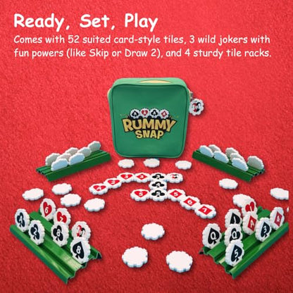 Rummy Strategy Game for Adults, Family, and Kids, Includes Full Size Snap Tiles, Racks, and Storage Travel Bag, Fun for Ages 8+, 2-4 Players