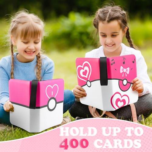 4 Pockets Trading Card Binder, 400 Card Holders with 50 Removable Sleeves, Portable Card Binder Album with zipper, Card holder Book for Game, Sport Collection (Light Pink) - color: Light Pink