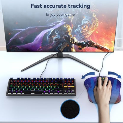 TECKNET 2 Pack Gaming Ergonomic Mouse Pad with Wrist Support | Soft Memory Foam, Fast Rebound, Pain Relief，Waterproof Surface, Non-slip Base - color: Purple Galaxy