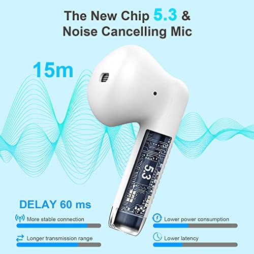 Jxrev Wireless Earbuds, Bluetooth 5.4 Headphones in Ear with Noise Cancelling Mic, Earbuds Stereo Bass, IP7 Waterproof Sports Earphones, 32H Playtime USB C Charging Buds White for Android iOS - color: White