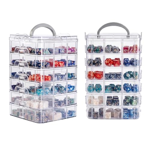 PUGED DND Dice Storage Box with Removable Dividers Polyhedral Dice Plastic Organizer Holding Up To 1800 Dices Craft Bead Compartment Container for Sewing, Jewelry, Art, DIY (6 layers) - size: 6 layers
