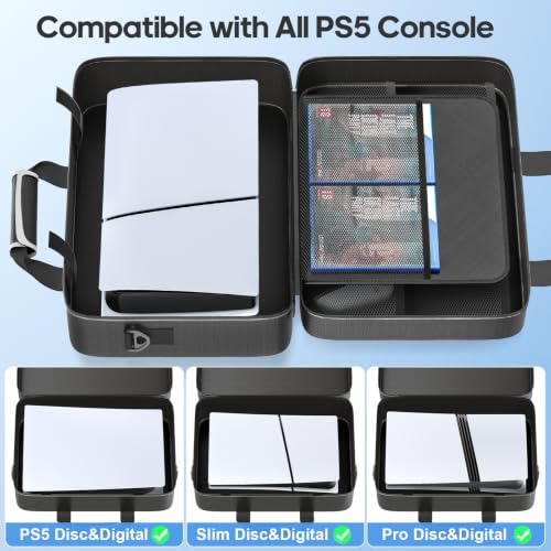 Carrying Case Compatible with PS5/Slim/Pro Disc & Digital, P S5 Travel Case for Play 5 Controllers, PS Portal, Game Discs, PS 5 Protective Travel Bag Play 5 Carry with Zipper Pocket, Black and White - color: Black & White
