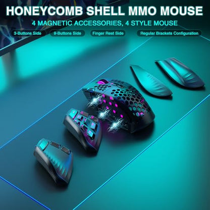 SOLAKAKA SM809 Pro MMO Gaming Mouse with 9 Side Buttons,24000 DPI RGB Mouse for Gamer,16 Programmable Macros MMO Mouse,Black - color: 1-black