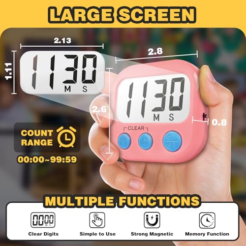 Classroom Timers for Teachers Kids Large Magnetic Digital Timer Teacher Supplies 2 Pack-Pink Purple - color: Pink Purple