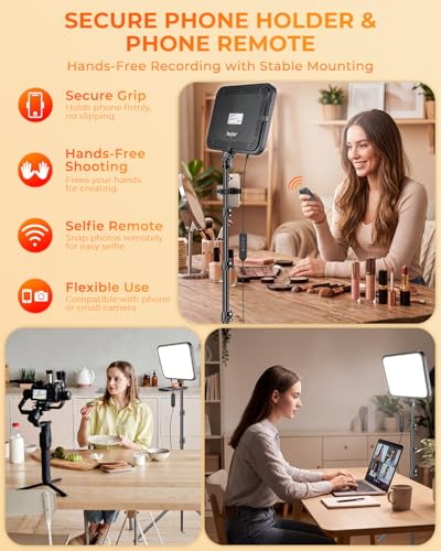 Torjim 12 Inch Video Light Kit for Creators, 30W High Brightness Studio Lights with Tripod Stand & Phone Holder, 3000-6500K Adjustable Photography Lighting for Clearer YouTube Streaming Home Studio - size: 12 inch