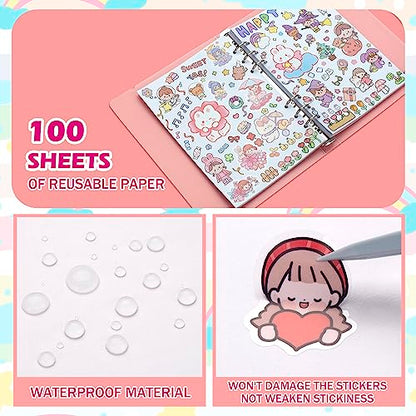 SUNEZLGO Reusable Sticker Album with 100 Sheets, Collecting Book with Pockets, A5 - size: A5